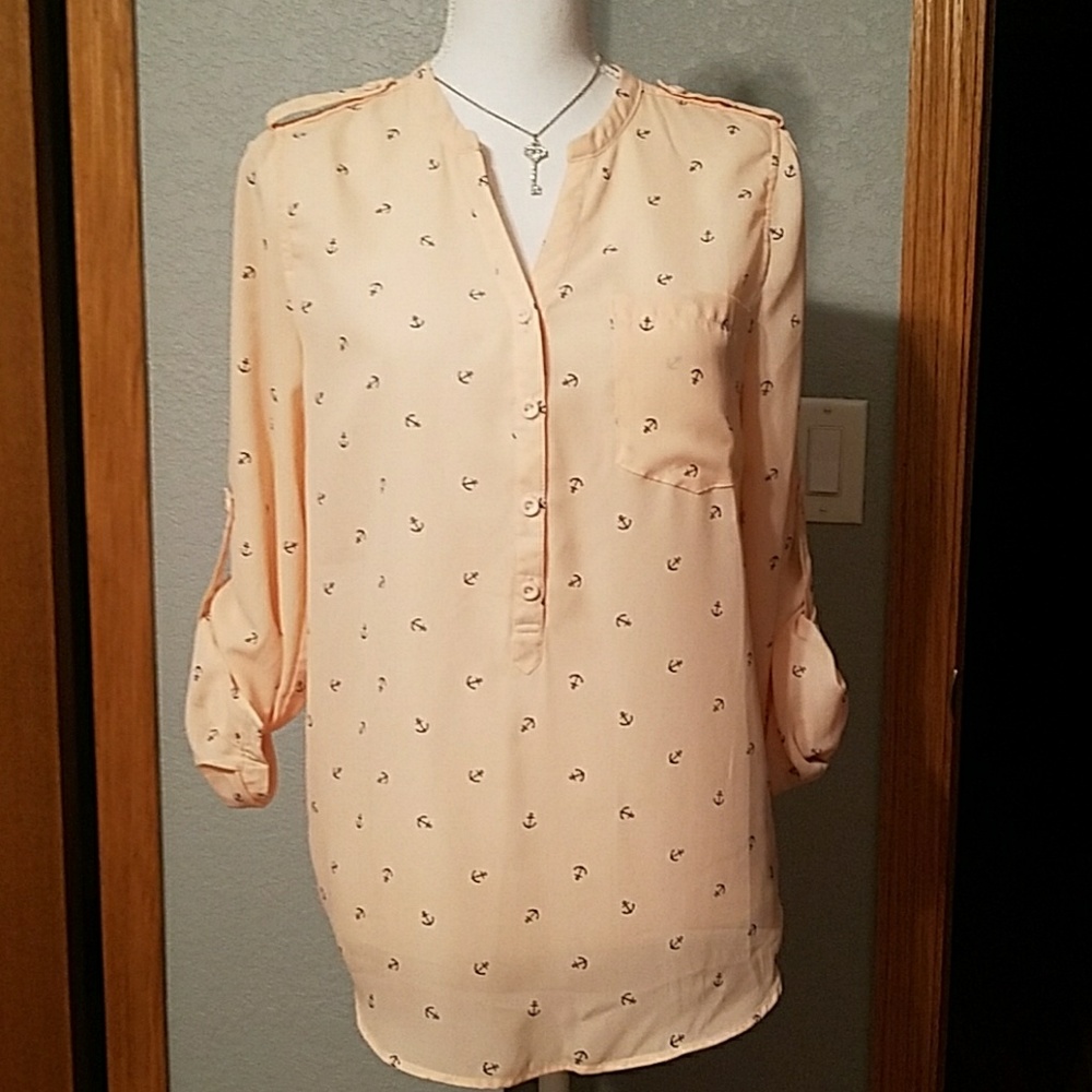 Anchor print top/tunic, sz L, peach